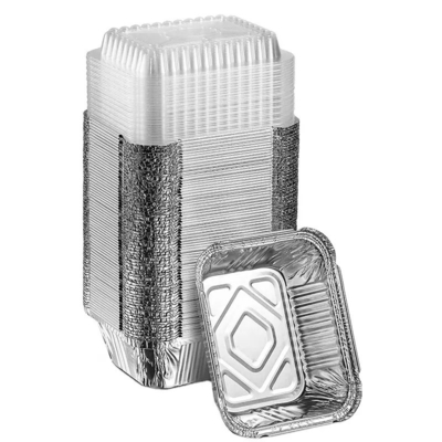 1 LB 450 ml Podłużne aluminiowe pojemniki na wynos Pudełko na żywność z pokrywką